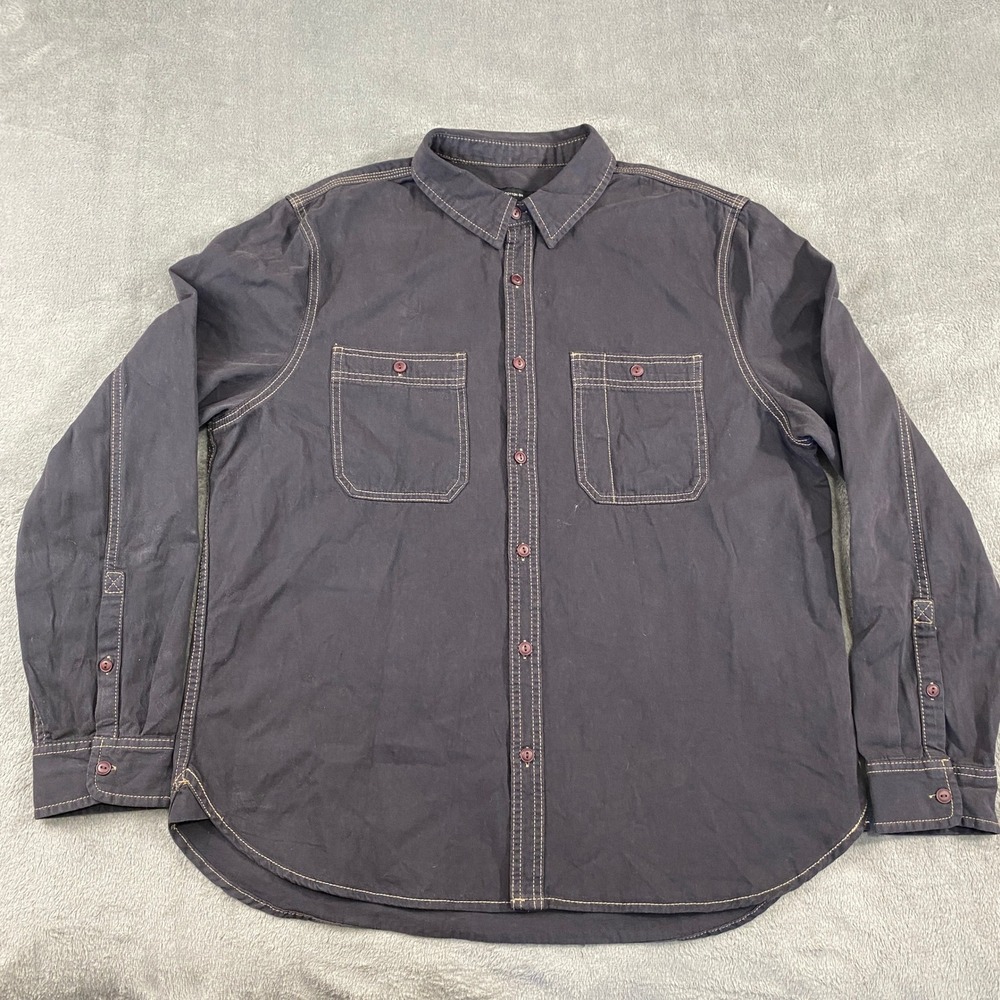 Cotton On Button‎ Down Men XL Black Workwear Shirt Contrast Stitch Casual Preppy